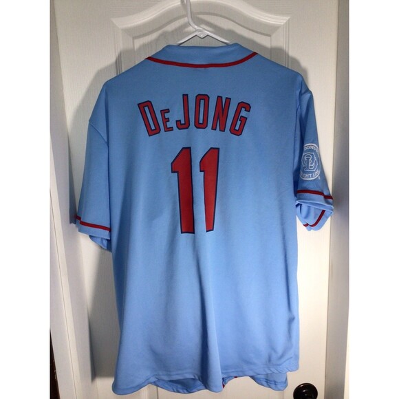 St. Louis Cardinals DeJong Old Dominion Freight Blue Stadium Giveaway XL Jersey - Picture 14 of 16